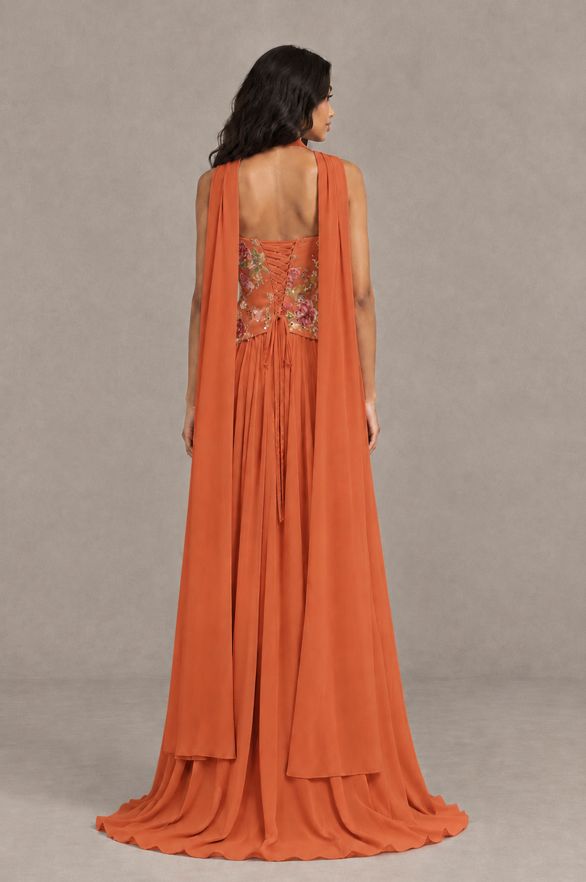 BOLODOO Orange Strapless Beaded Floral Corset Chiffon Maxi Gown – Open Back Prom & Formal Evening Dress - Orange - Orange_02