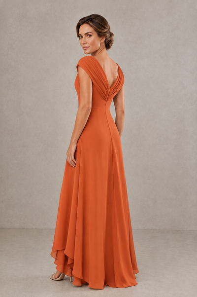 BOLODOO Orange V-Neck High-Low Mother of the Bride Dress - Orange - Orange_02