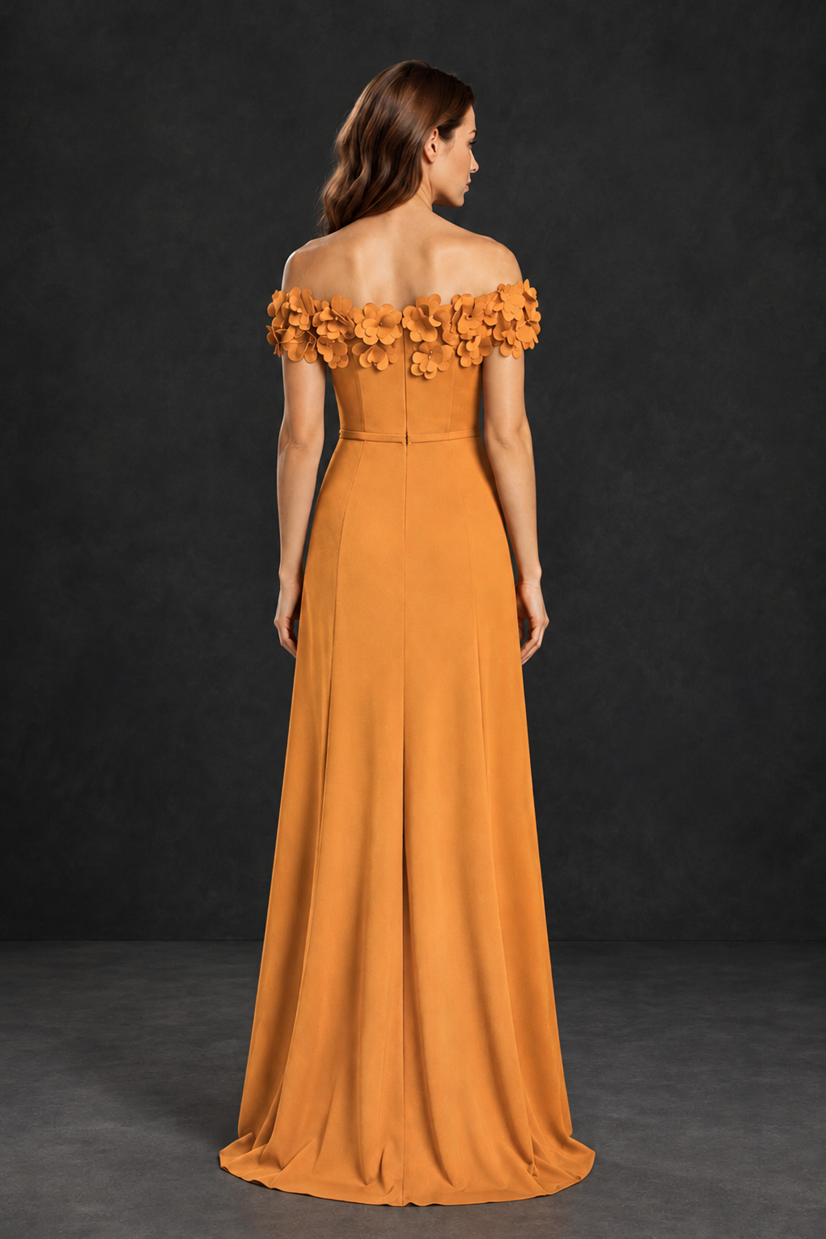 BOLODOO Orange Off-the-Shoulder Mother of the Bride Dress with Floral Appliques - Orange - Orange_02