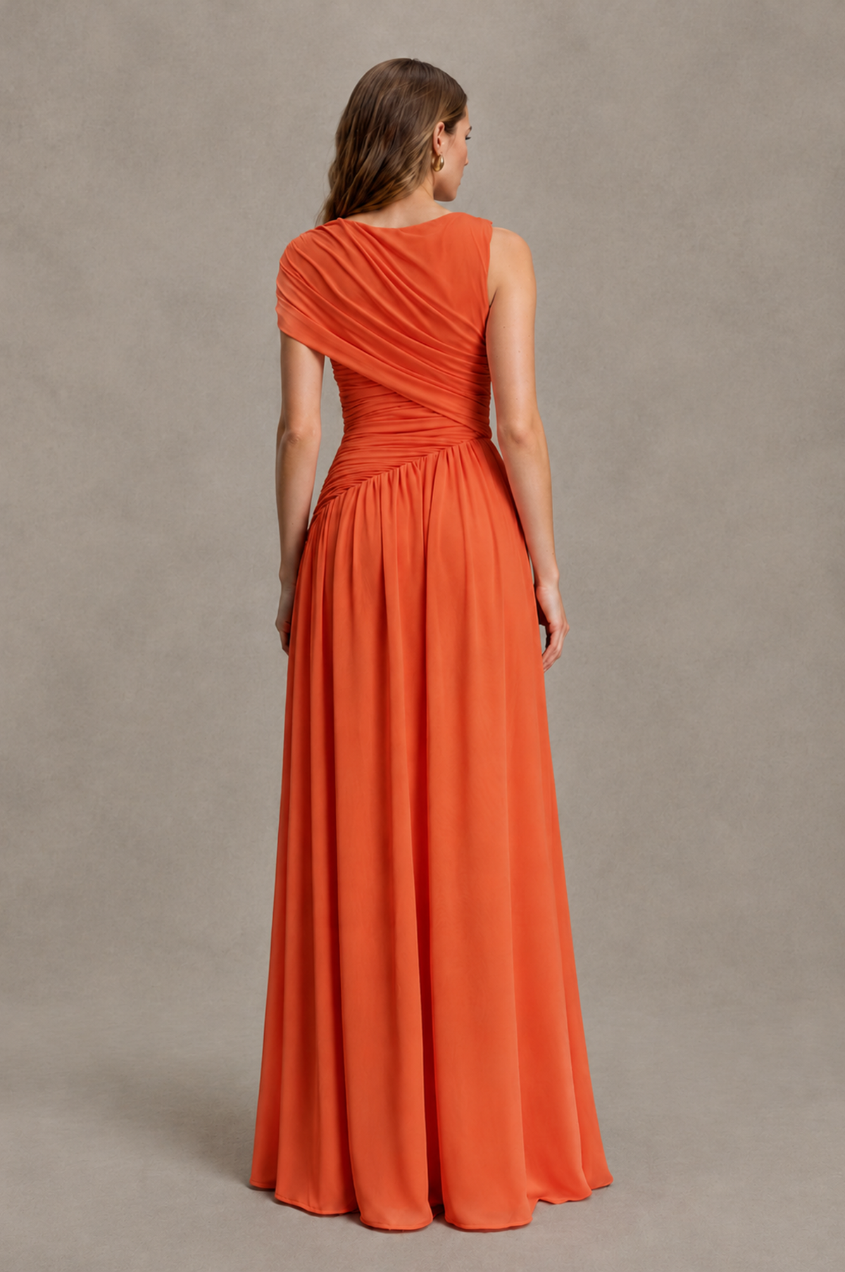 BOLODOO Orange One-Shoulder Ruched Floor-Length Bridesmaid Dress - Orange - Orange_02