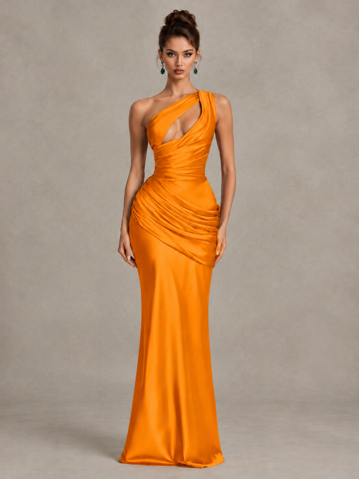 BOLODOO Orange One-Shoulder Cutout Satin Mermaid Prom Dress - Orange - Orange_1