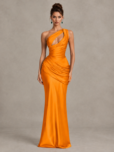 BOLODOO Orange One-Shoulder Cutout Satin Mermaid Prom Dress - Orange - Orange_1