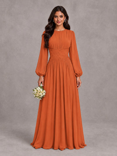 BOLODOO Orange Long Sleeve A-Line Bridesmaid Dress - Orange - Orange_1