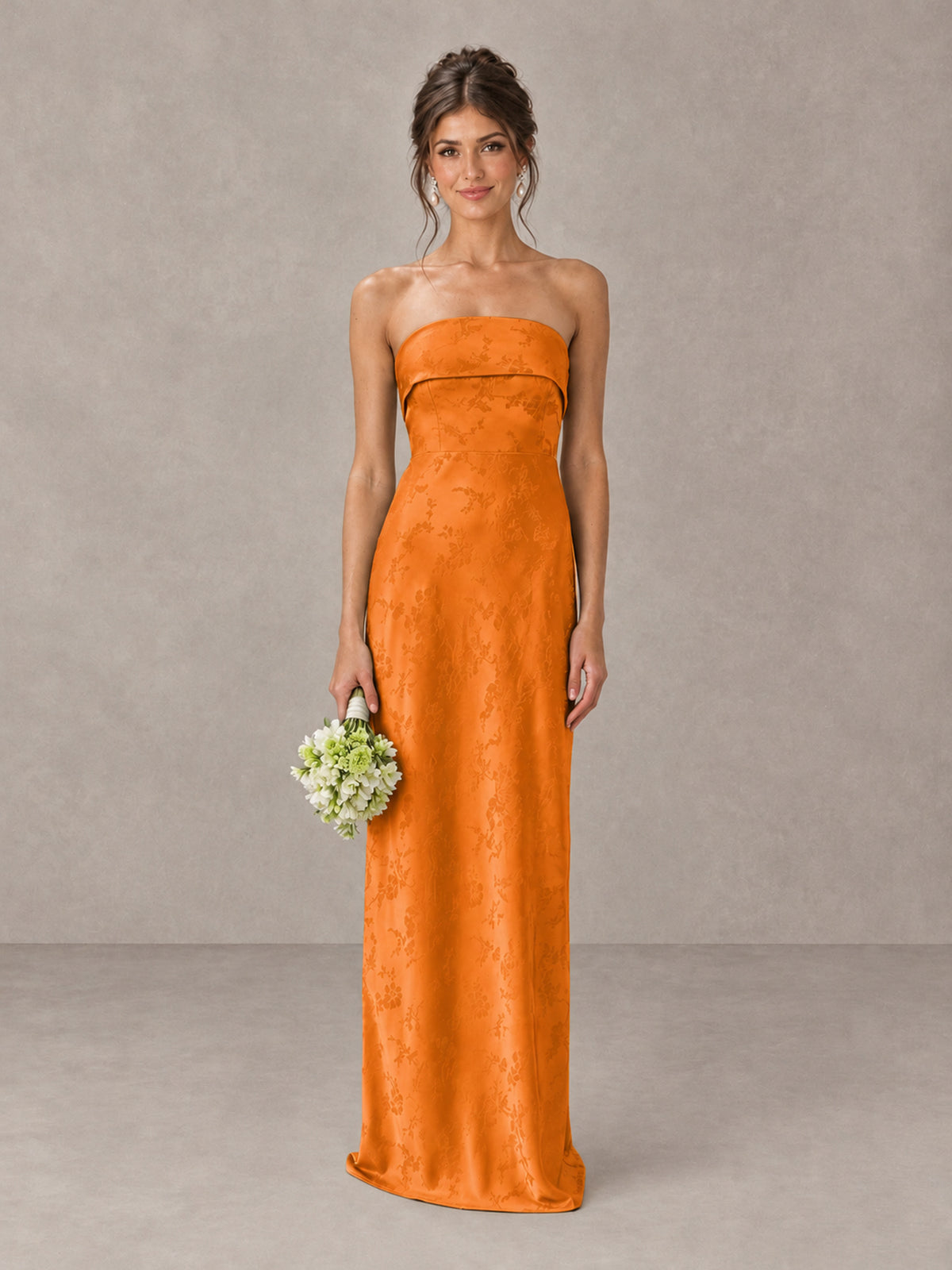 BOLODOO Orange Strapless Floral Bridesmaid Dress - Orange - Orange_1