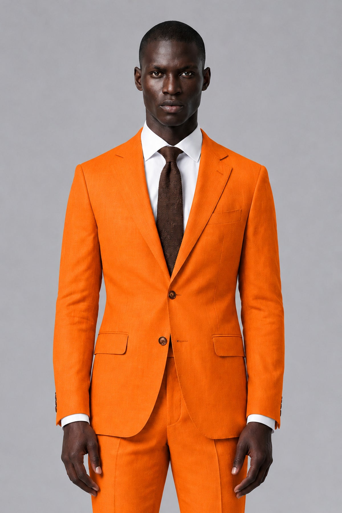 Men's Orange Two-Piece Notch Lapel Suit - Orange - Orange_1