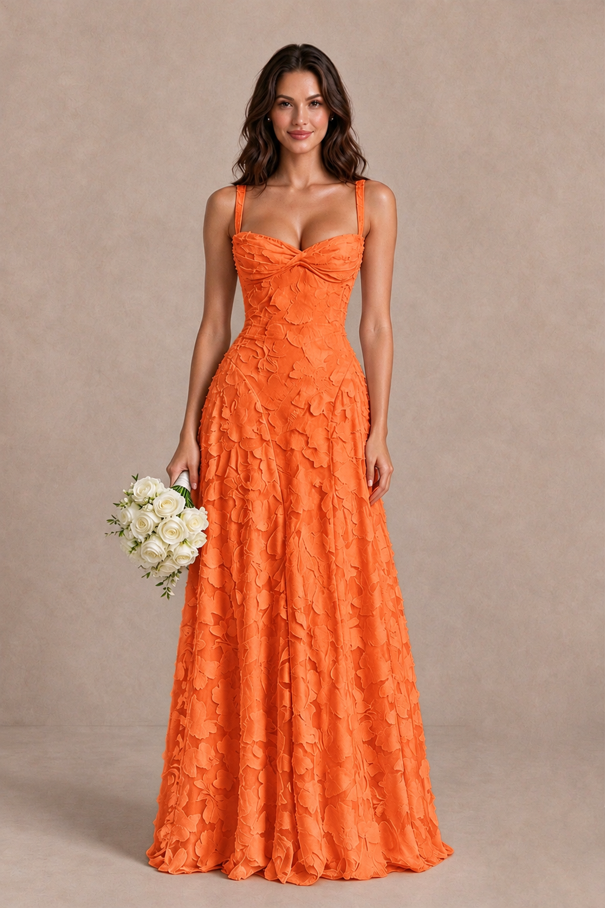 BOLODOO Orange Floral-Textured A-Line Dress with Lace-Up Back - Orange - Orange_1