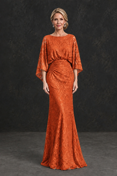 BOLODOO Orange Lace Flutter Sleeve Mother of the Bride Dress - Orange - Orange_1