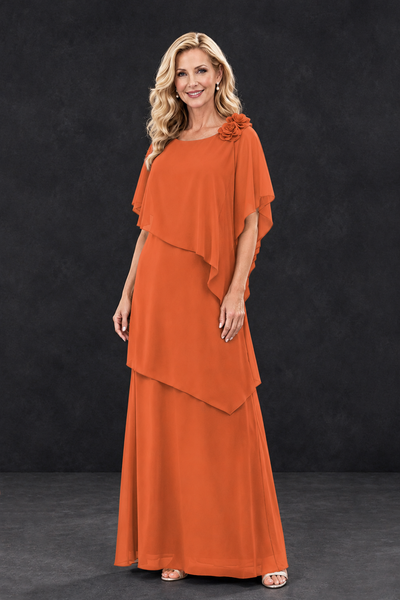 BOLODOO Orange Tiered Flutter Sleeve Mother of the Bride Maxi Dress - Orange - Orange_1
