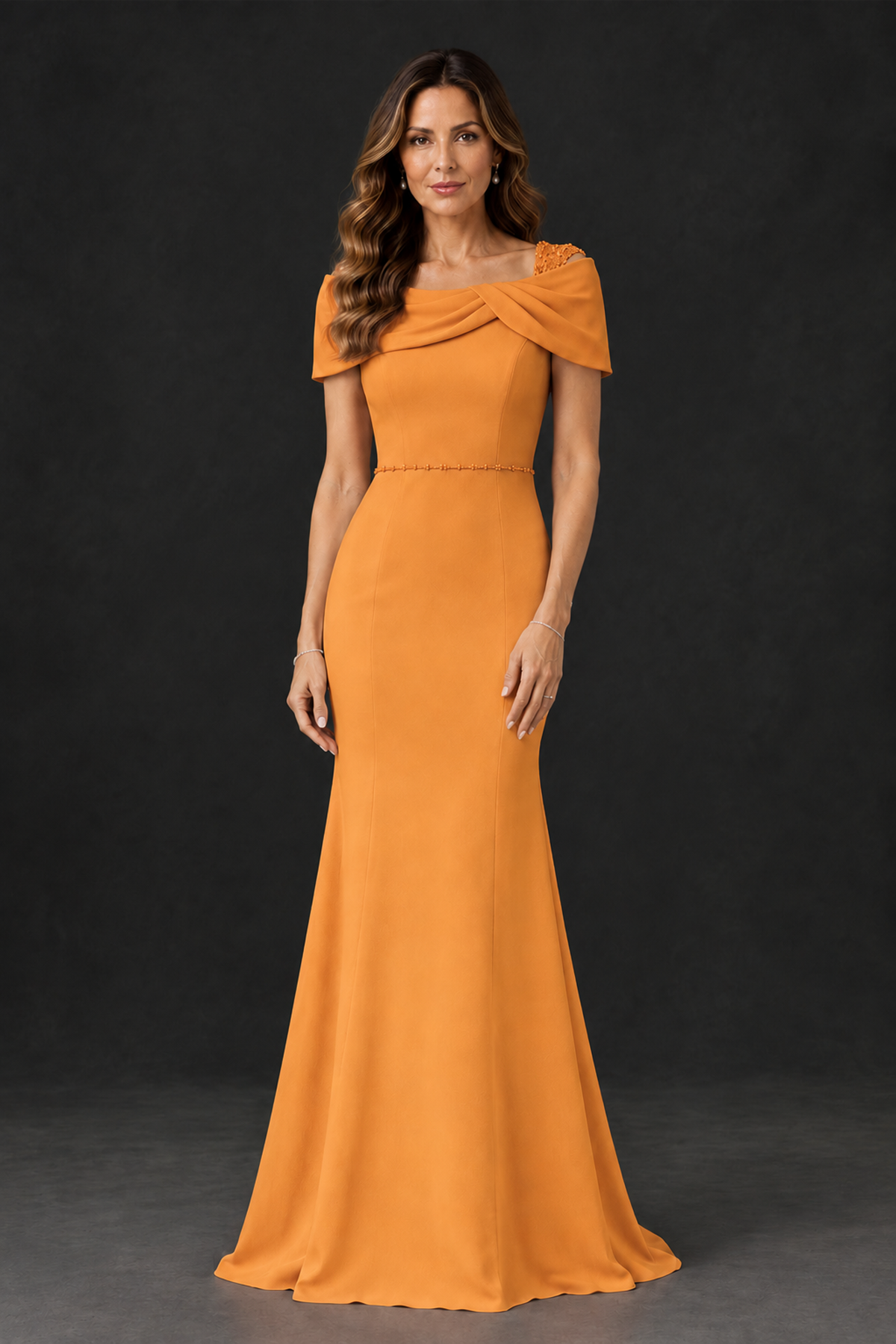 BOLODOO Orange Mother of the Bride Dress with Draped Cape Detail - Orange - Orange_1