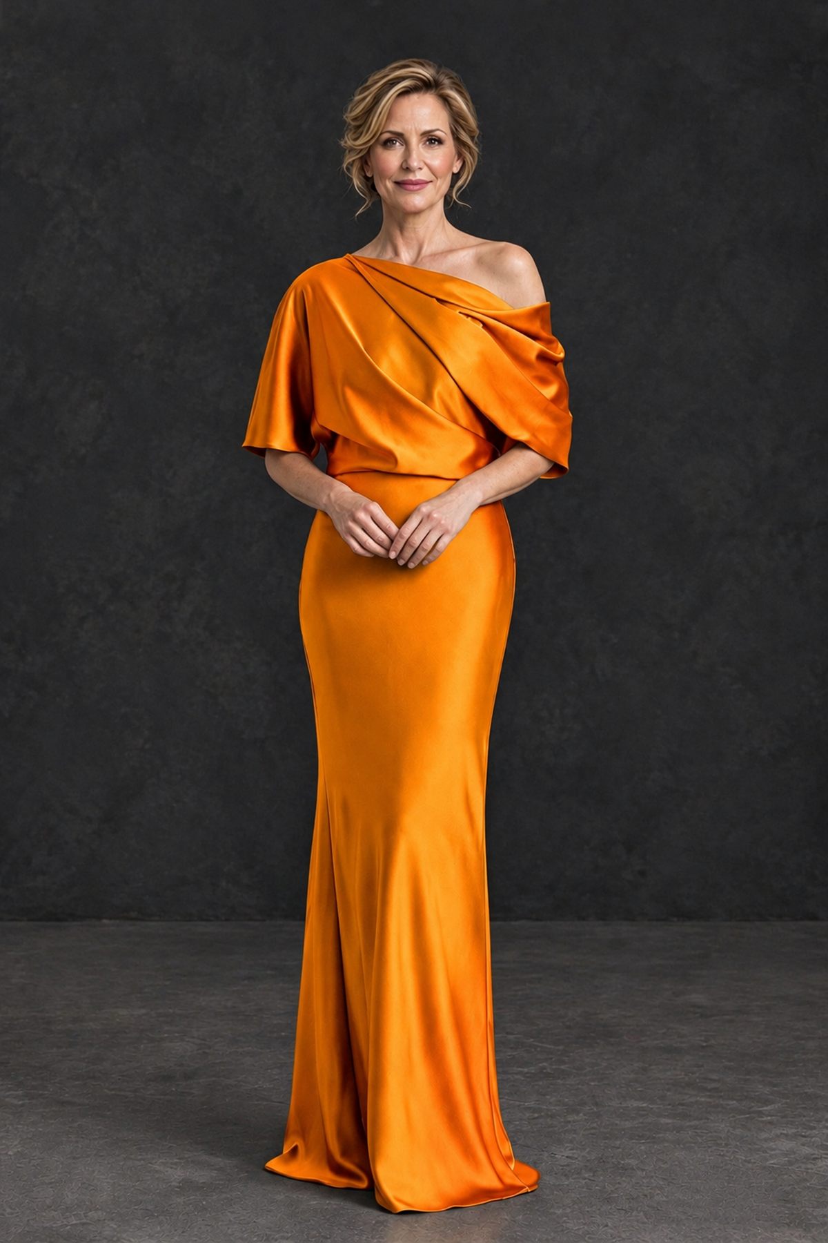 BOLODOO Orange Satin Asymmetric Mother of the Bride Dress - Orange - Orange_1