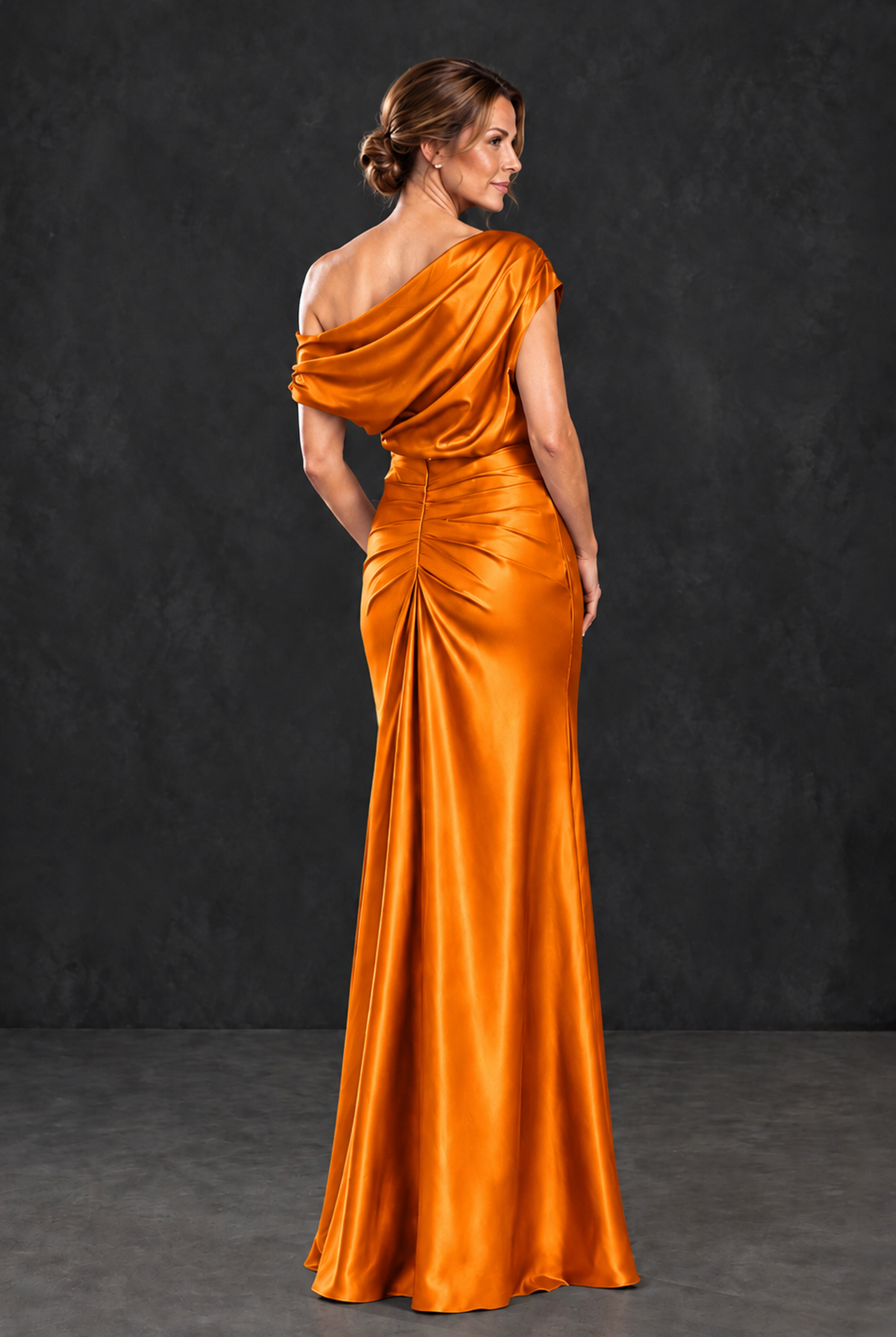 BOLODOO Orange Asymmetric Ruched Mother of the Bride Dress - Orange - Orange_2