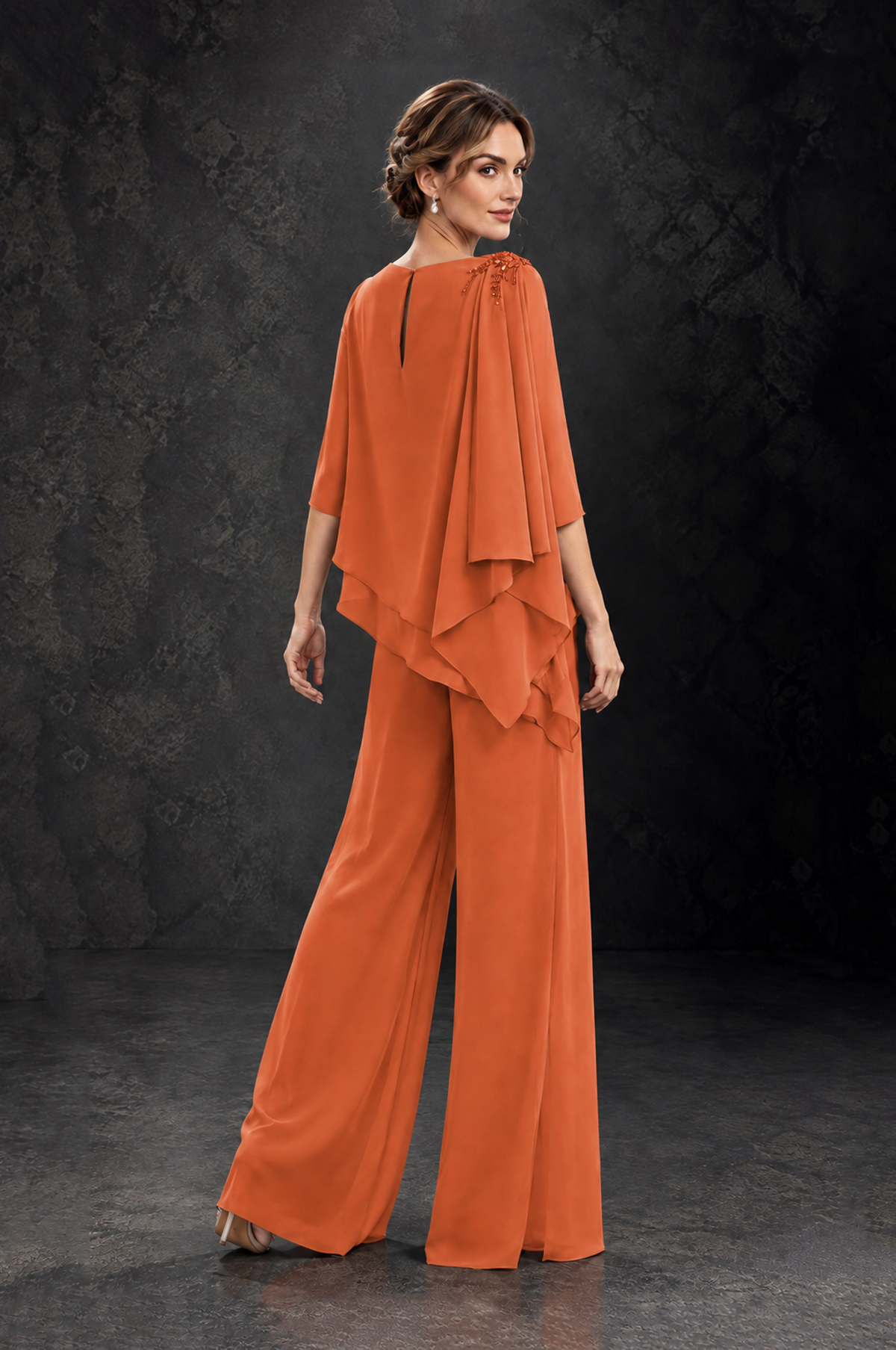 BOLODOO Orange Layered Wide-Leg Mother of the Bride Pant Suit - Orange - Orange_2