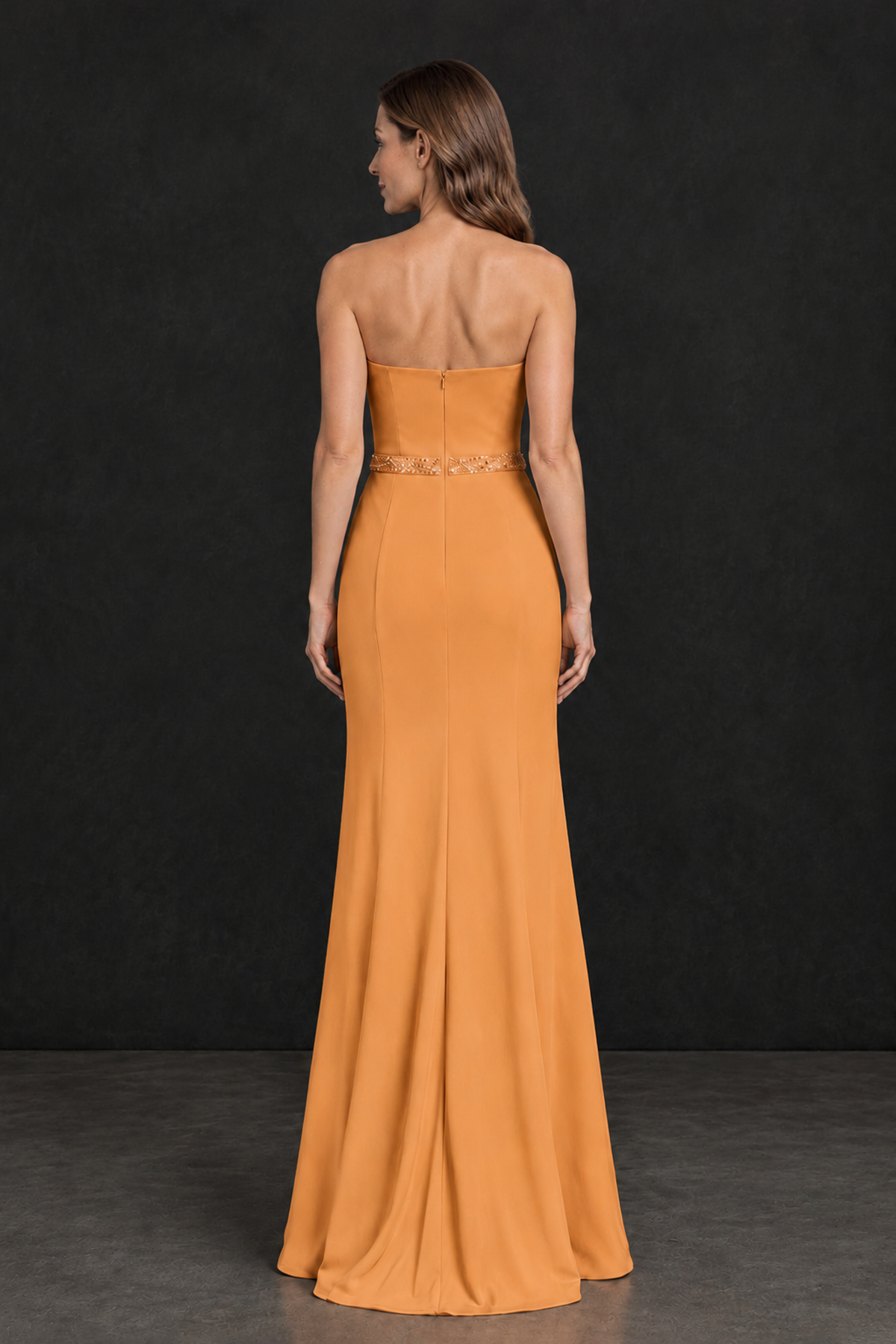 BOLODOO Orange Strapless Mother of the Bride Dress with 3D Floral Appliques - Orange - Orange_2