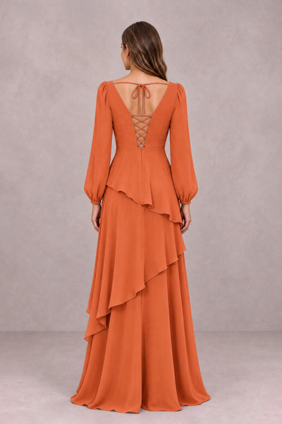 BOLODOO Orange Long Sleeve Ruffle Bridesmaid Dresses - Orange - Orange_2