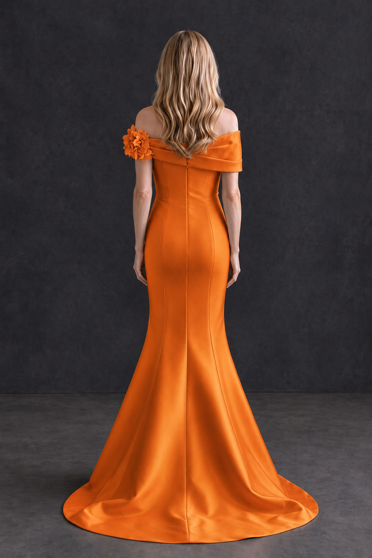 BOLODOO Orange Off-Shoulder Floral Mermaid Mother of the Bride Dress - Orange - Orange_2