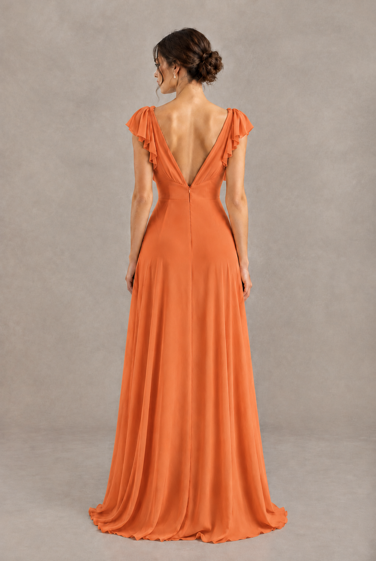 BOLODOO Orange V-Neck Flutter Sleeve A-Line Bridesmaid Dress - Orange - Orange_2