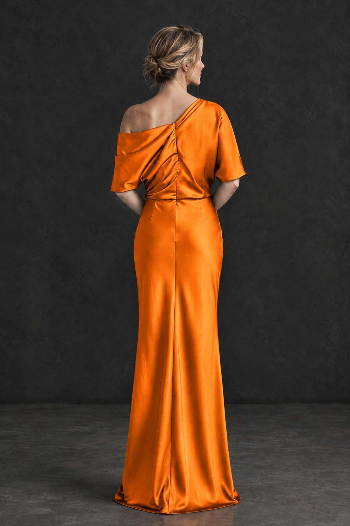 BOLODOO Orange Satin Asymmetric Mother of the Bride Dress - Orange - Orange_2
