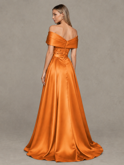 BOLODOO Orange Sequin Mermaid Evening Dress with Detachable Satin Overskirt and Sweep Train - Orange - Orange_2