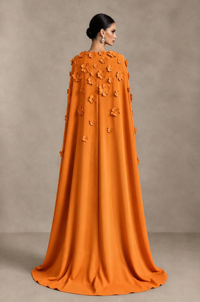 BOLODOO Orange 3D Floral Applique Cape Formal Dress - Orange - Orange_2