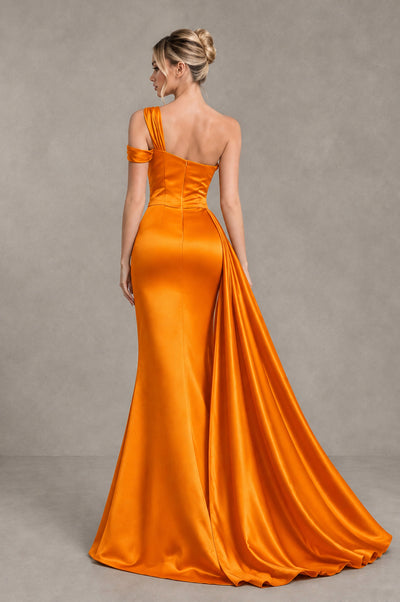 BOLODOO Orange Asymmetric Ruched Formal Evening Dress - Orange - Orange_2