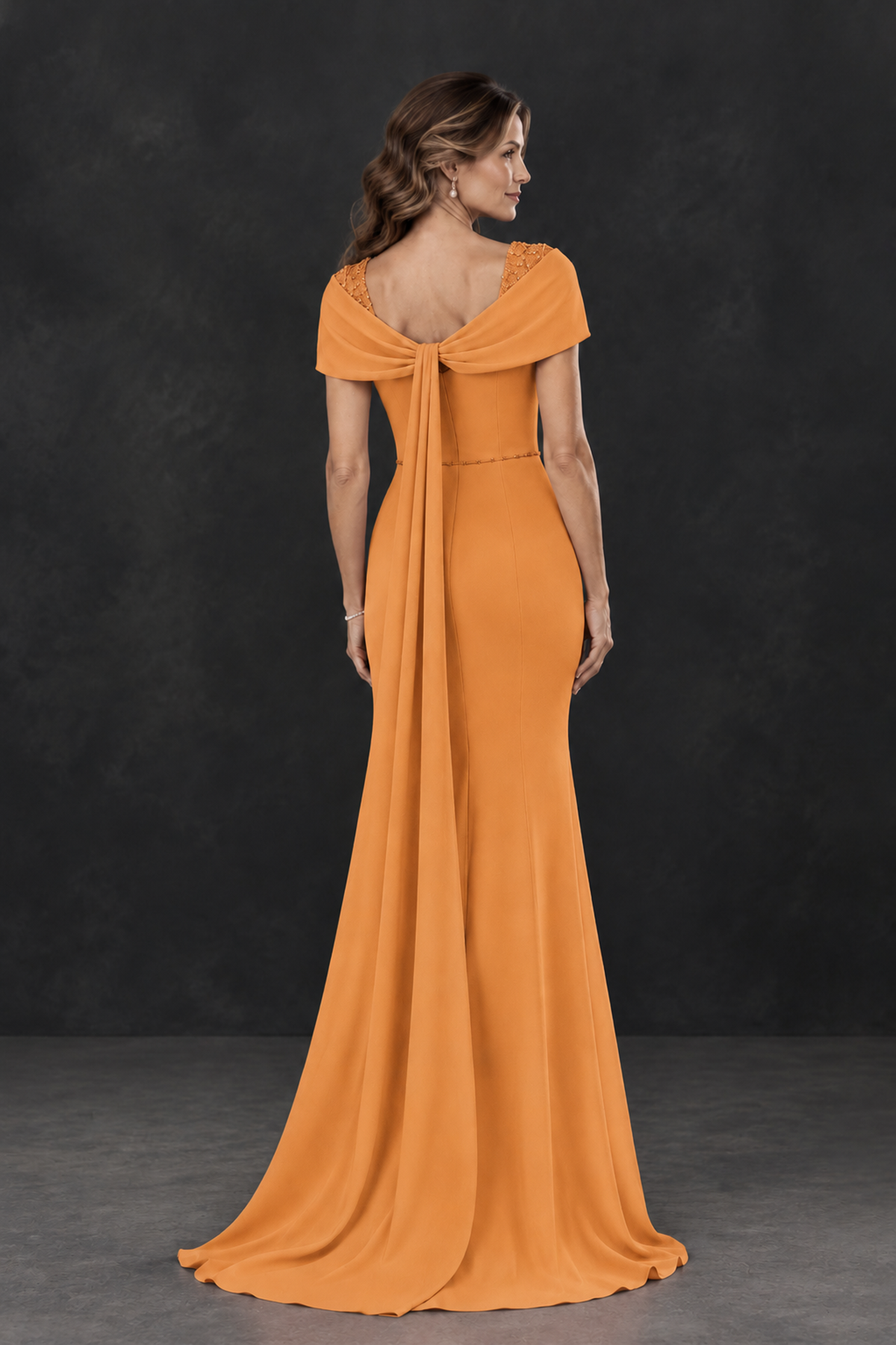 BOLODOO Orange Mother of the Bride Dress with Draped Cape Detail - Orange - Orange_2