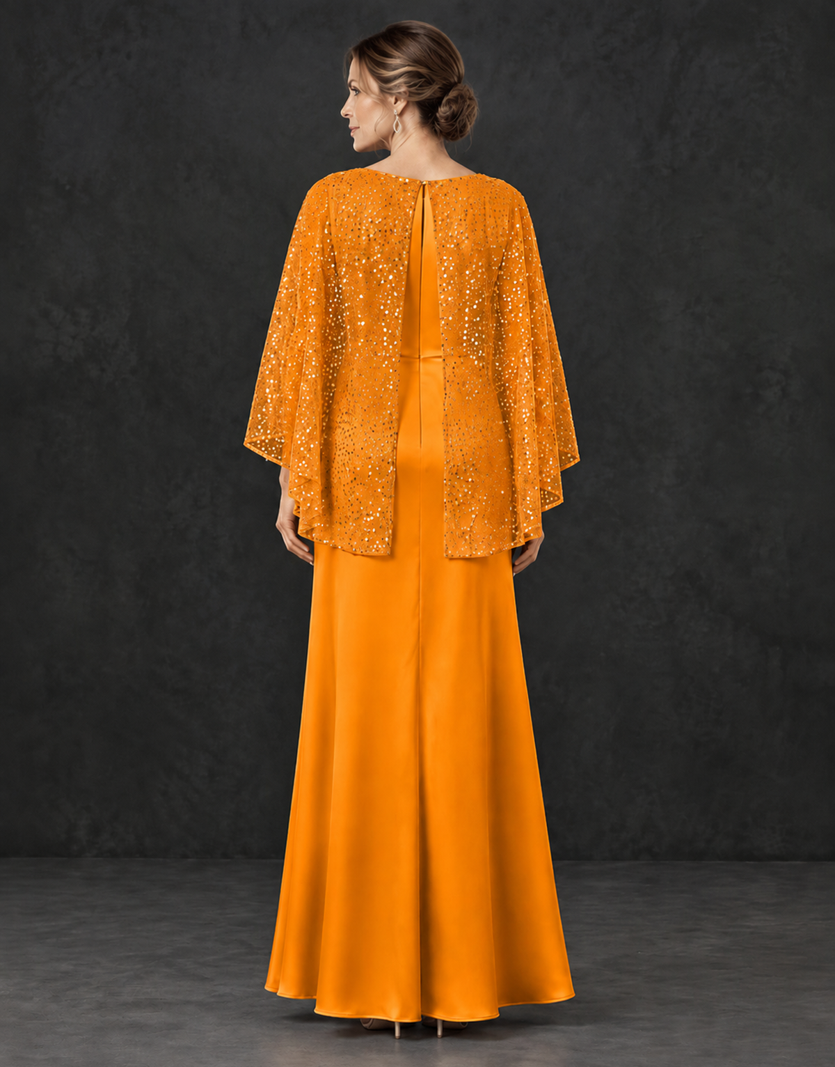 BOLODOO Orange Sparkle Cape Sleeve Mother of the Bride Dress - Orange - Orange_2