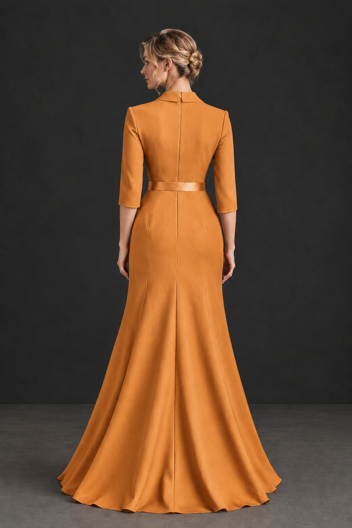 BOLODOO Orange Lapel Ruffle Mother of the Bride Dress with Belt - Orange - Orange_2