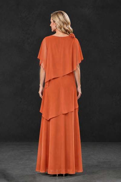 BOLODOO Orange Tiered Flutter Sleeve Mother of the Bride Maxi Dress - Orange - Orange_2