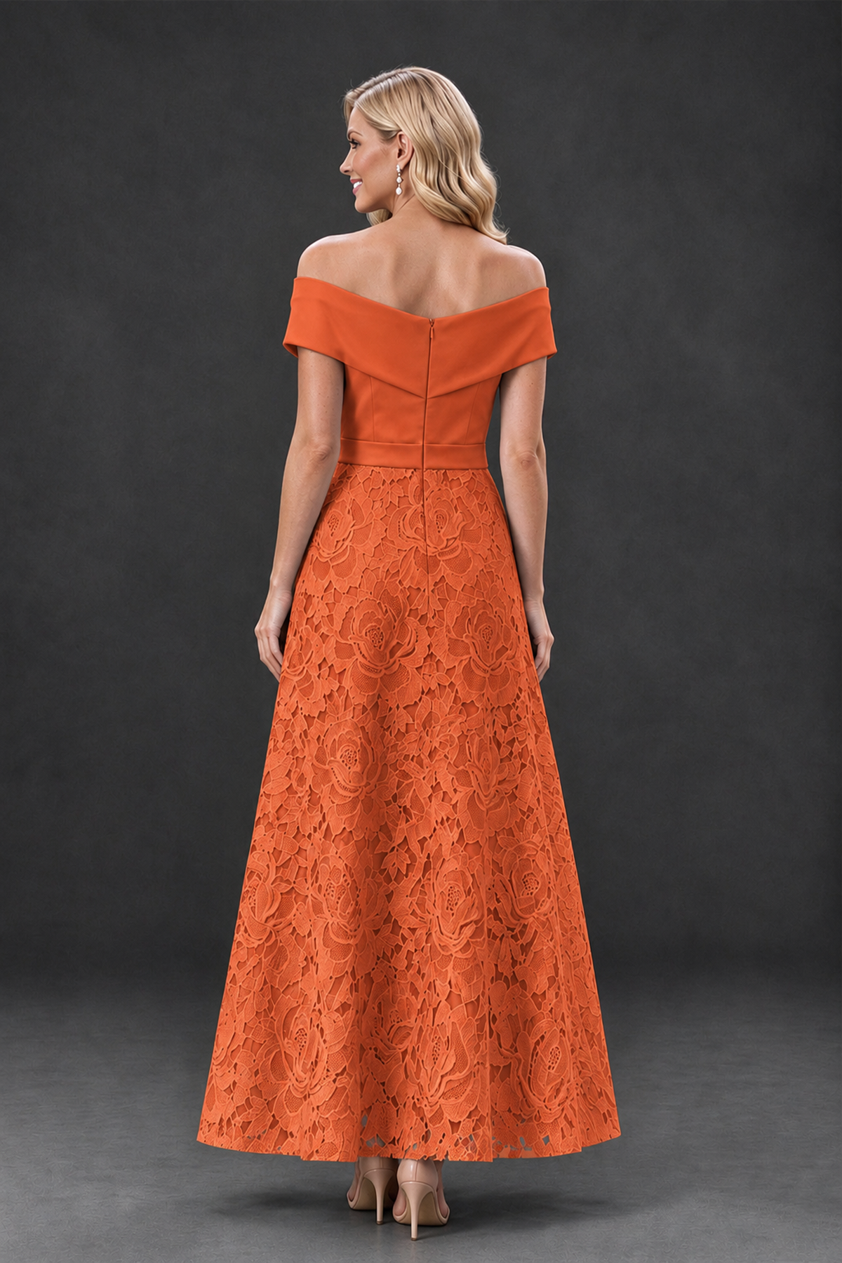 BOLODOO Orange Off-the-Shoulder Floral A-Line Mother of the Bride Dress - Orange - Orange_2