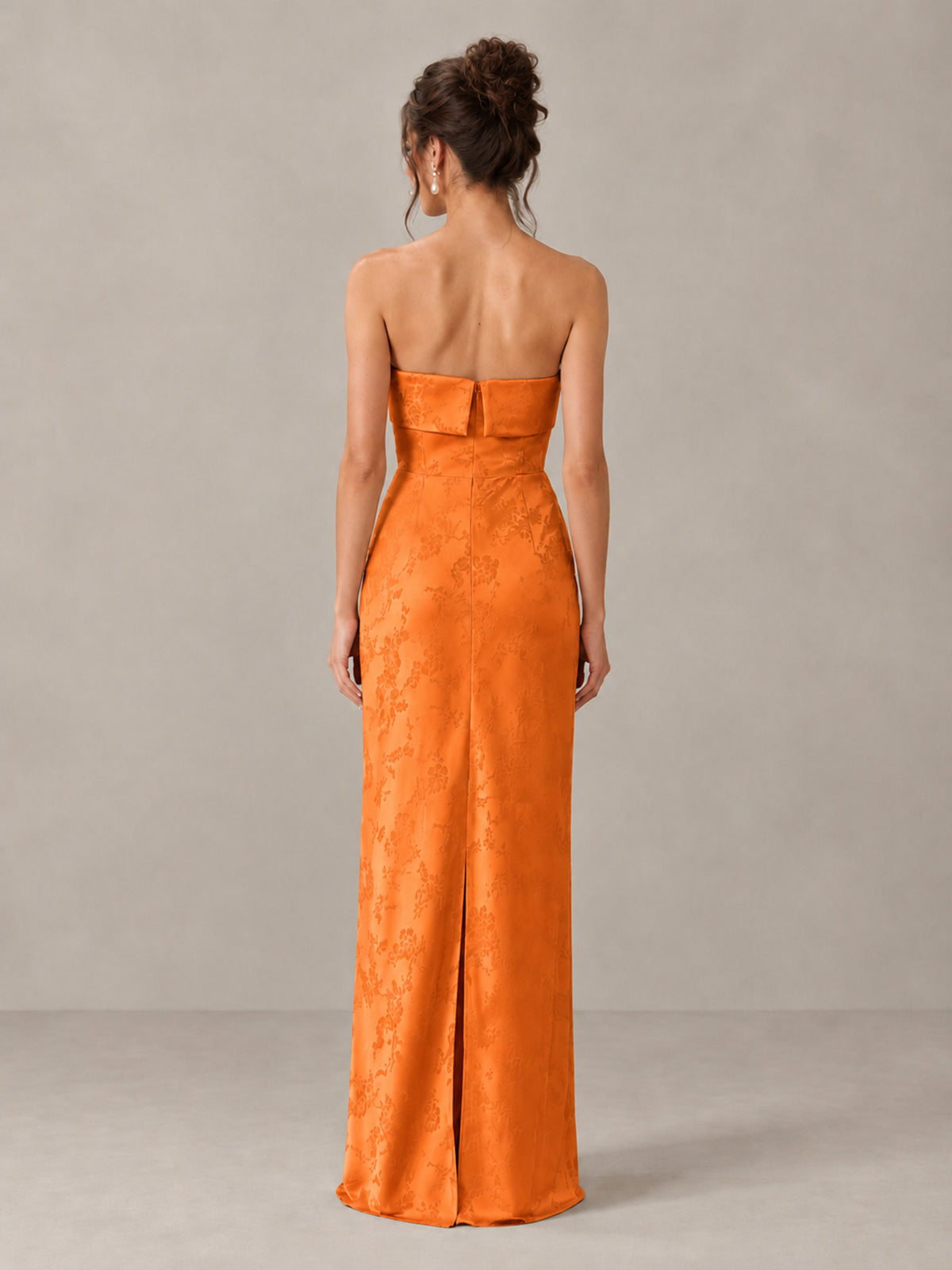 BOLODOO Orange Strapless Floral Bridesmaid Dress - Orange - Orange_2