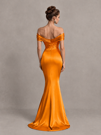 BOLODOO Orange Off-Shoulder Satin Mermaid Prom Dress - Orange - Orange_2