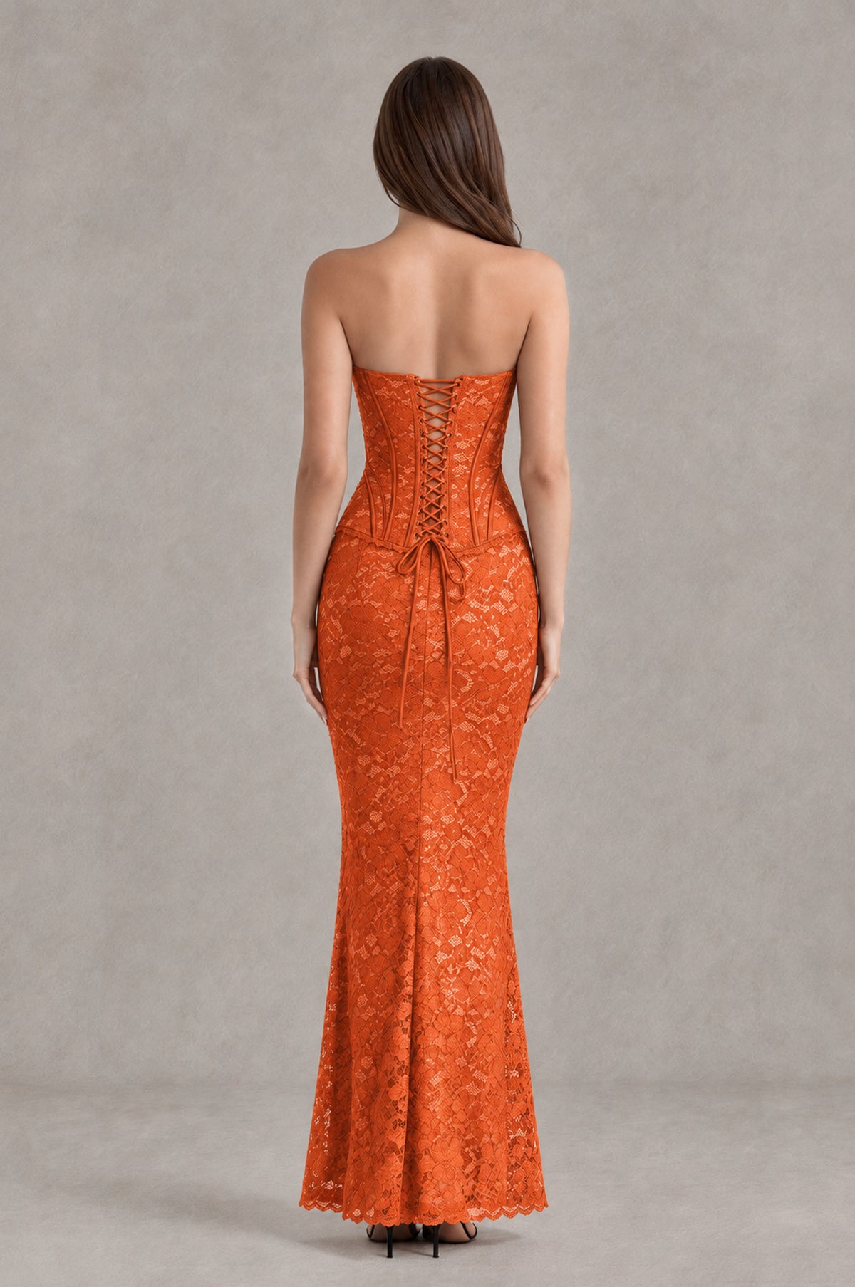 BOLODOO Orange Strapless Lace Corset Wedding Guest Dress - Orange - Orange_2