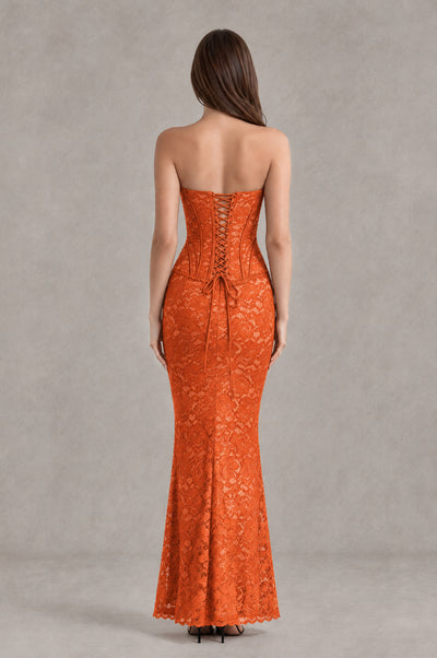 BOLODOO Orange Strapless Lace Corset Wedding Guest Dress - Orange - Orange_2