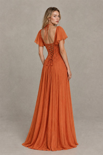BOLODOO Orange Flutter Sleeve Lace Corset A-Line Maxi Dress - Orange - Orange_2