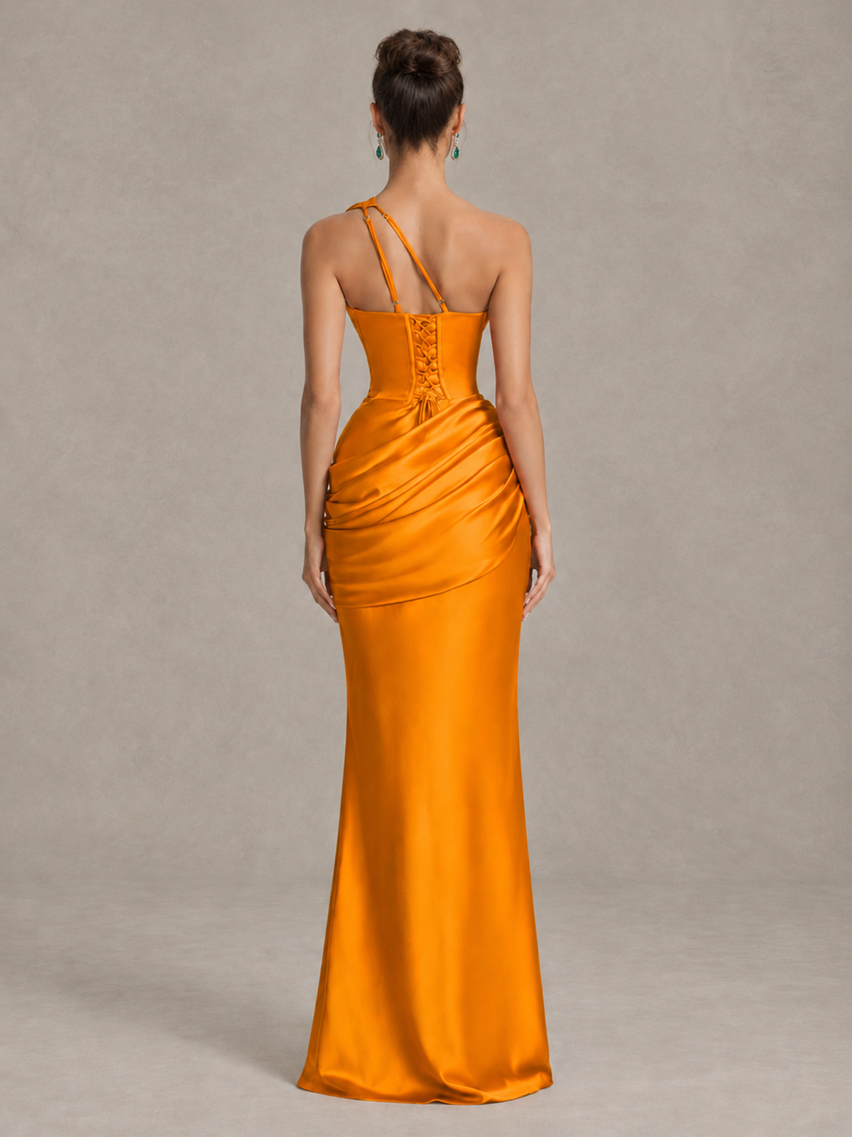 BOLODOO Orange One-Shoulder Cutout Satin Mermaid Prom Dress - Orange - Orange_2