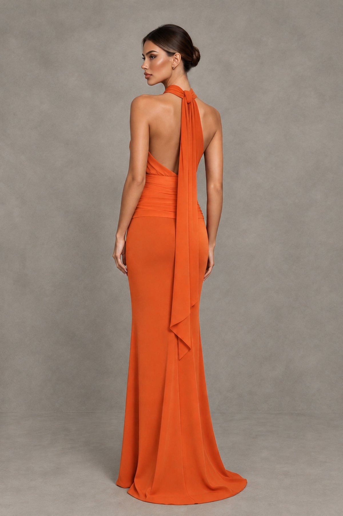 BOLODOO Orange Chiffon Halter Maxi Formal Wedding Guest Dress - Orange - Orange_2