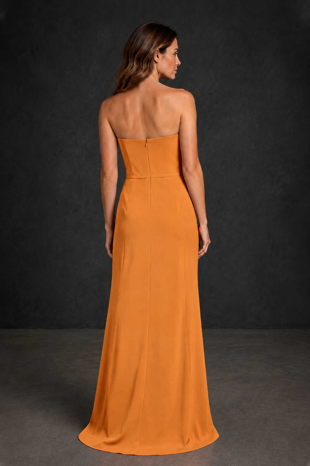 BOLODOO Orange Strapless Mother of the Bride Dress with Ruffle Detail - Orange - Orange_2
