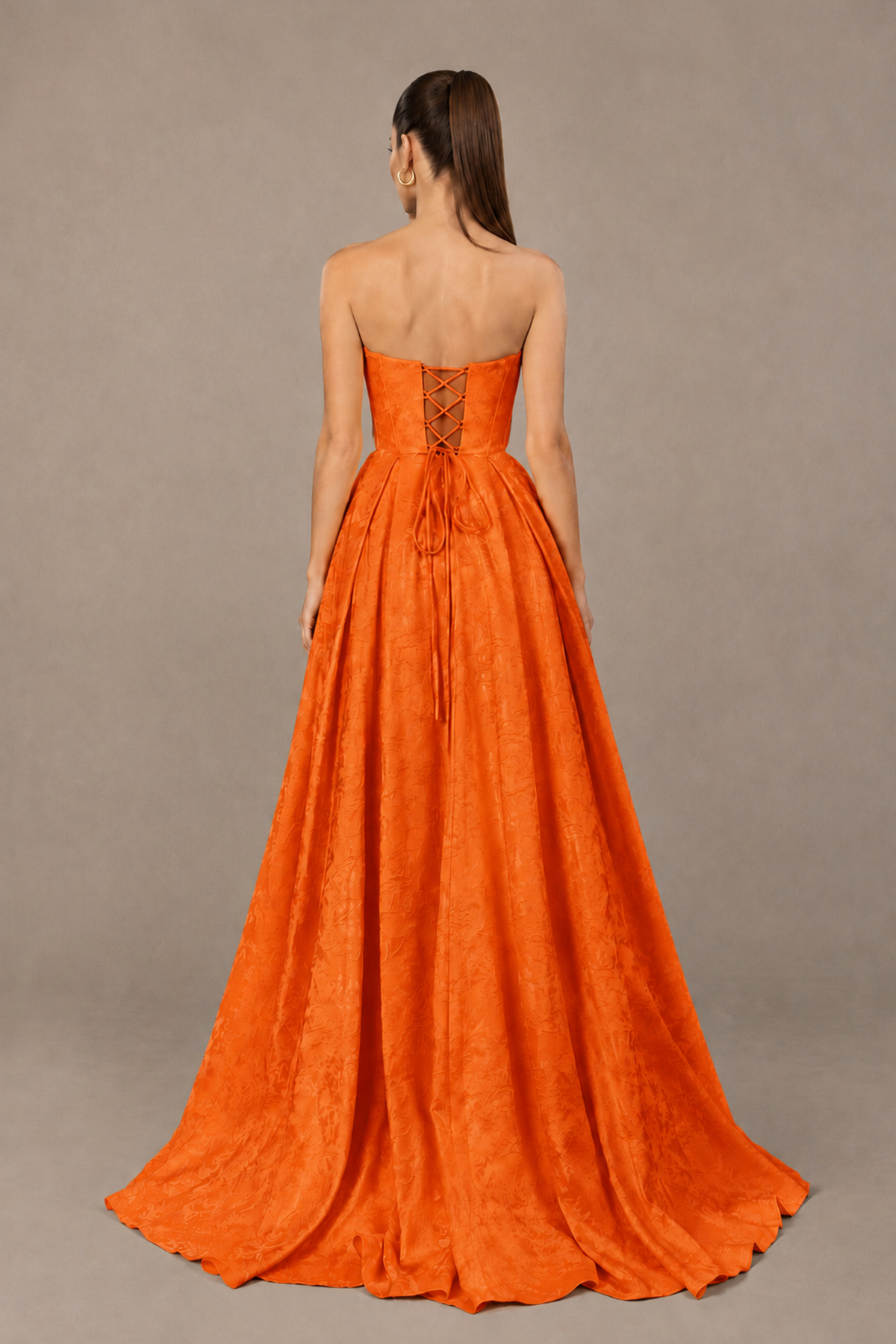 BOLODOO Orange Strapless Sweetheart Corset Prom Dress with High Slit – Lace-Up Back A-Line Evening Gown - Orange - Orange_2