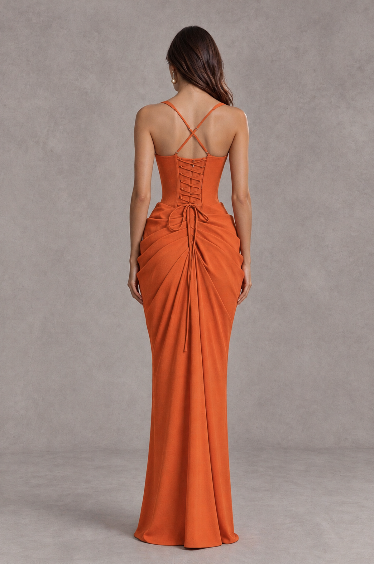 BOLODOO Orange Sweetheart Ruched Lace-Up Back Evening Gown - Orange - Orange_2
