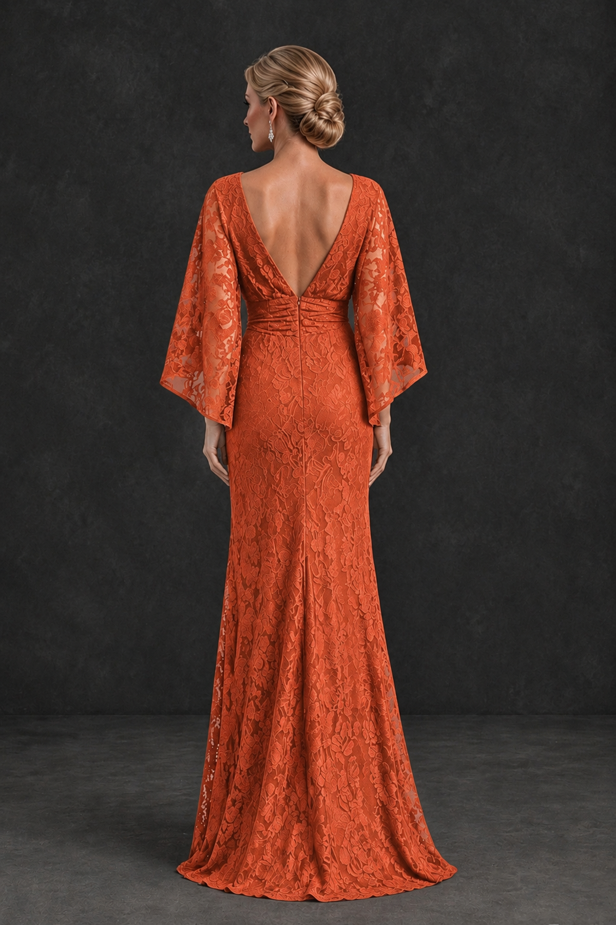 BOLODOO Orange Lace Flutter Sleeve Mother of the Bride Dress - Orange - Orange_2