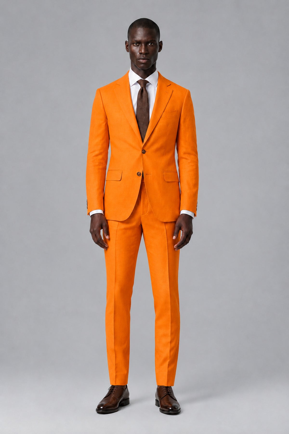 Men's Orange Two-Piece Notch Lapel Suit - Orange - Orange_2