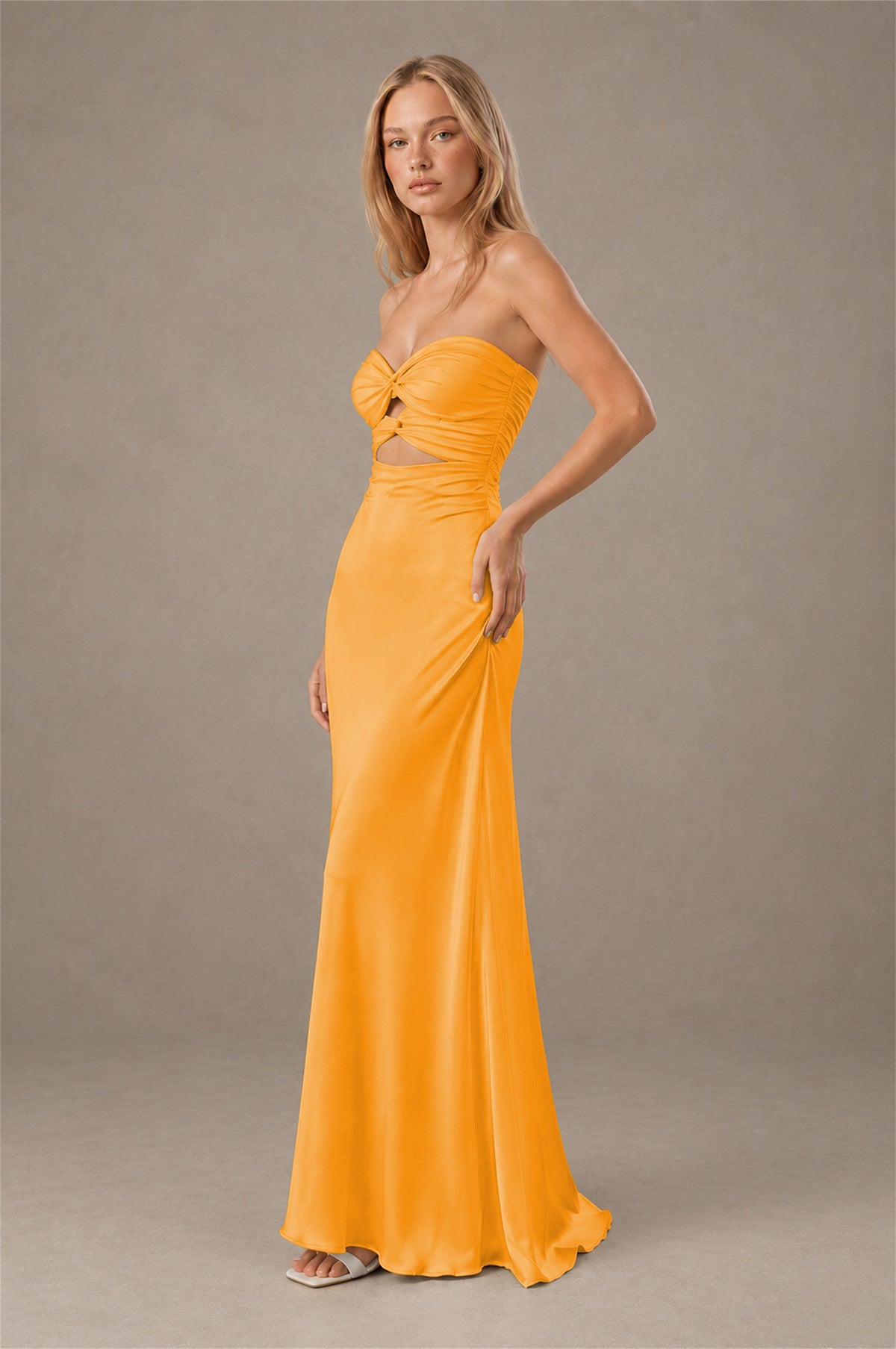 BOLODOO Orange Sweetheart Strapless Twist Knot Cutout Lace-Up Back Satin Mermaid Maxi Dress - Orange - Orange(3)