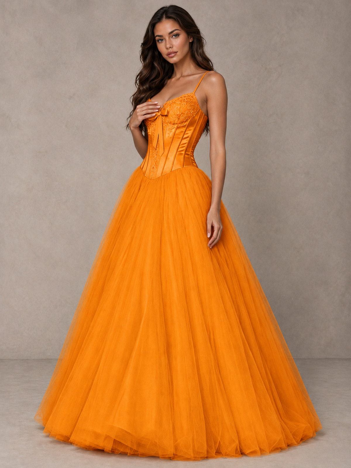 BOLODOO Orange Corset Tulle Prom Dress with Spaghetti Straps - Orange - Orange_3