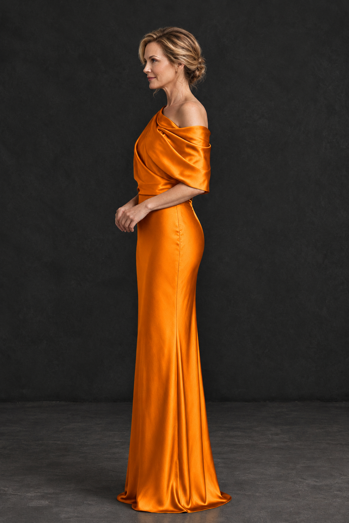 BOLODOO Orange Satin Asymmetric Mother of the Bride Dress - Orange - Orange_3