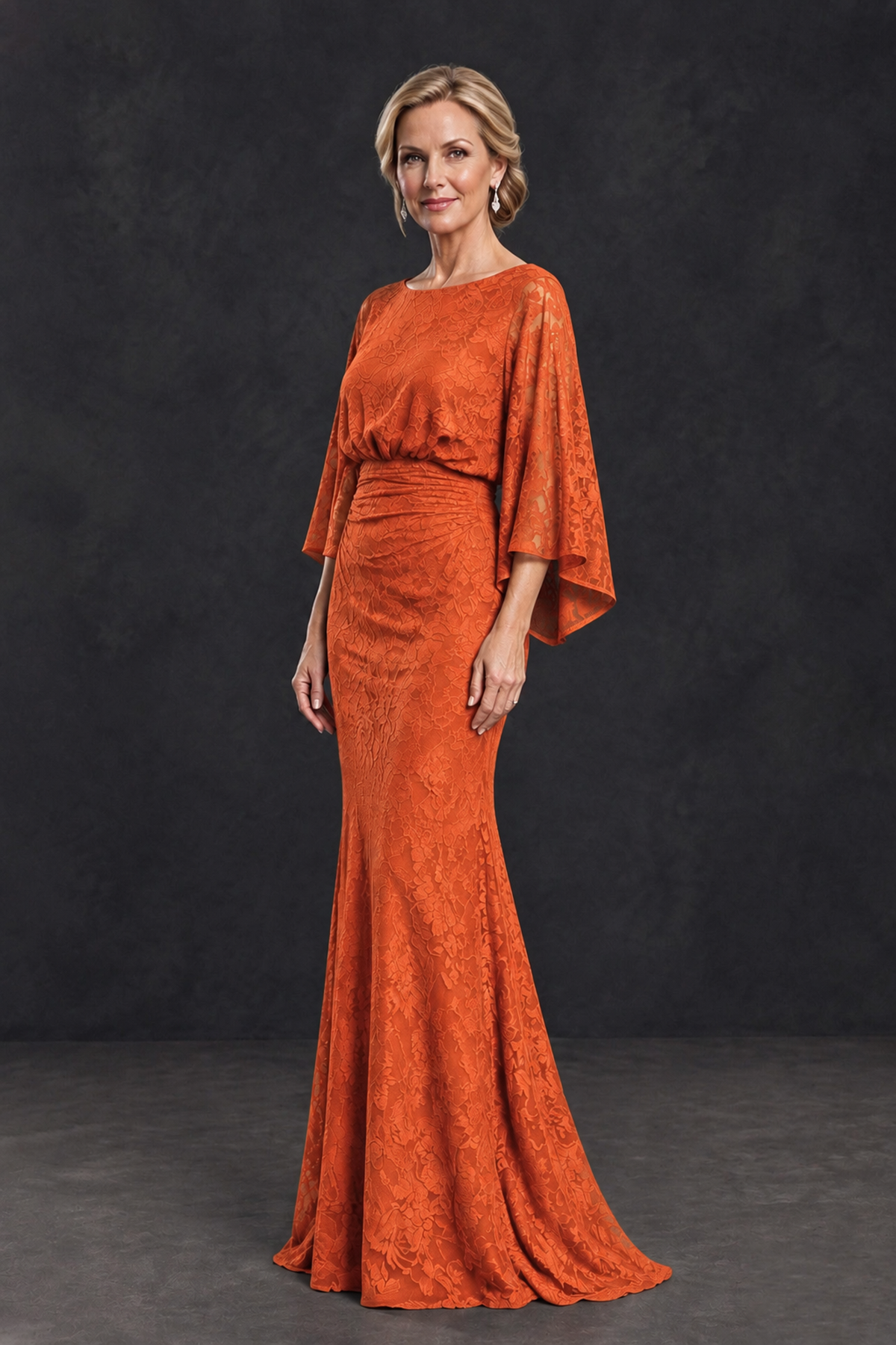 BOLODOO Orange Lace Flutter Sleeve Mother of the Bride Dress - Orange - Orange_3