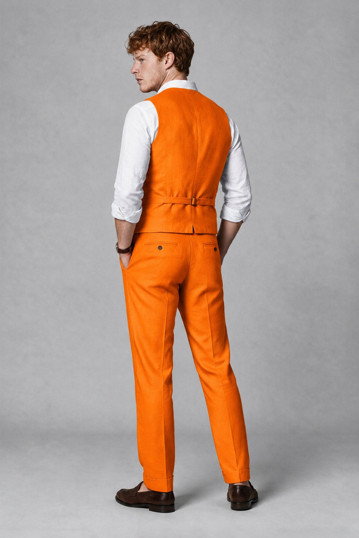 Bolodoo Men's Orange 2-Piece Vest and Pants Set with V-Neck Waistcoat - Orange - Orange_3