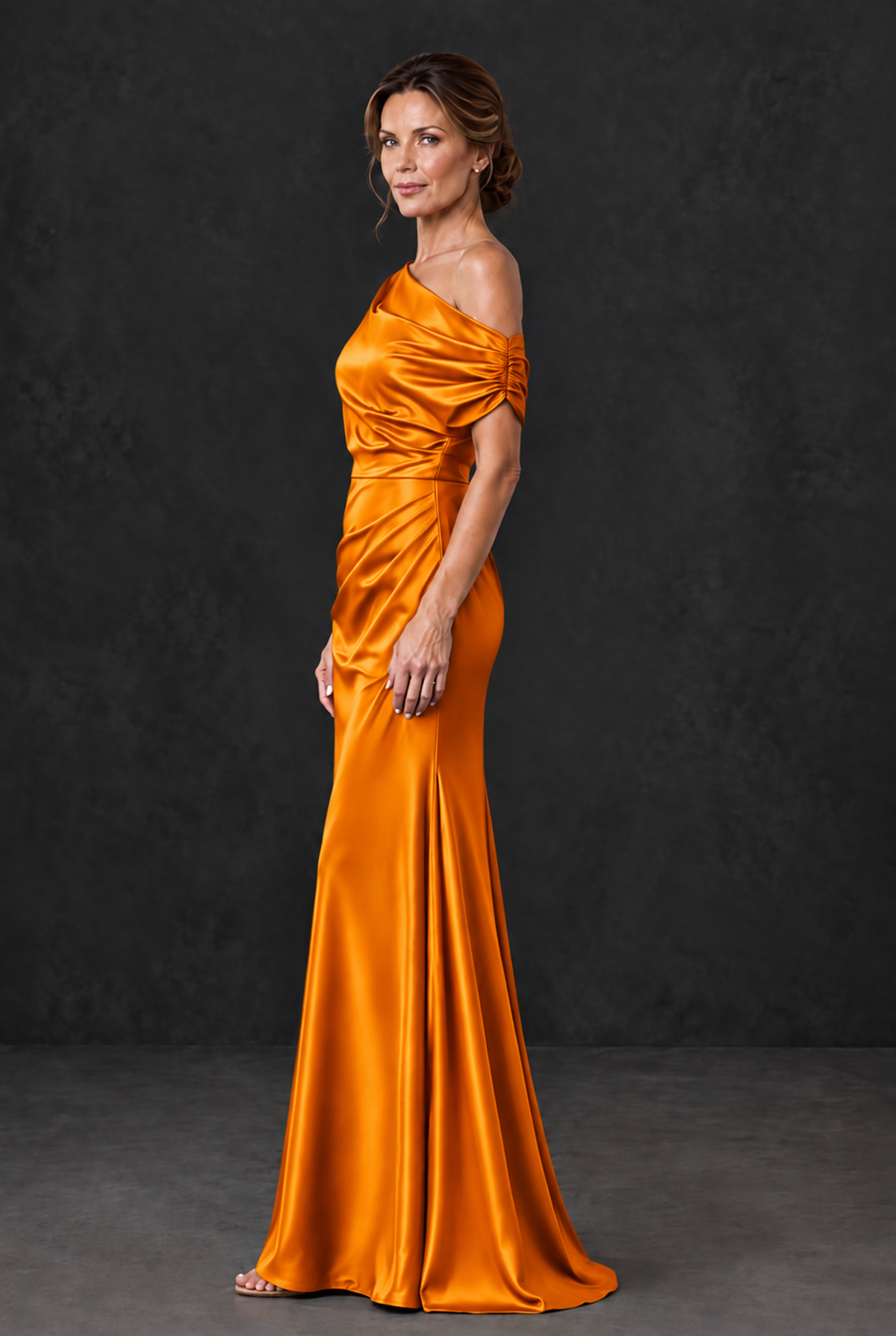 BOLODOO Orange Asymmetric Ruched Mother of the Bride Dress - Orange - Orange_3