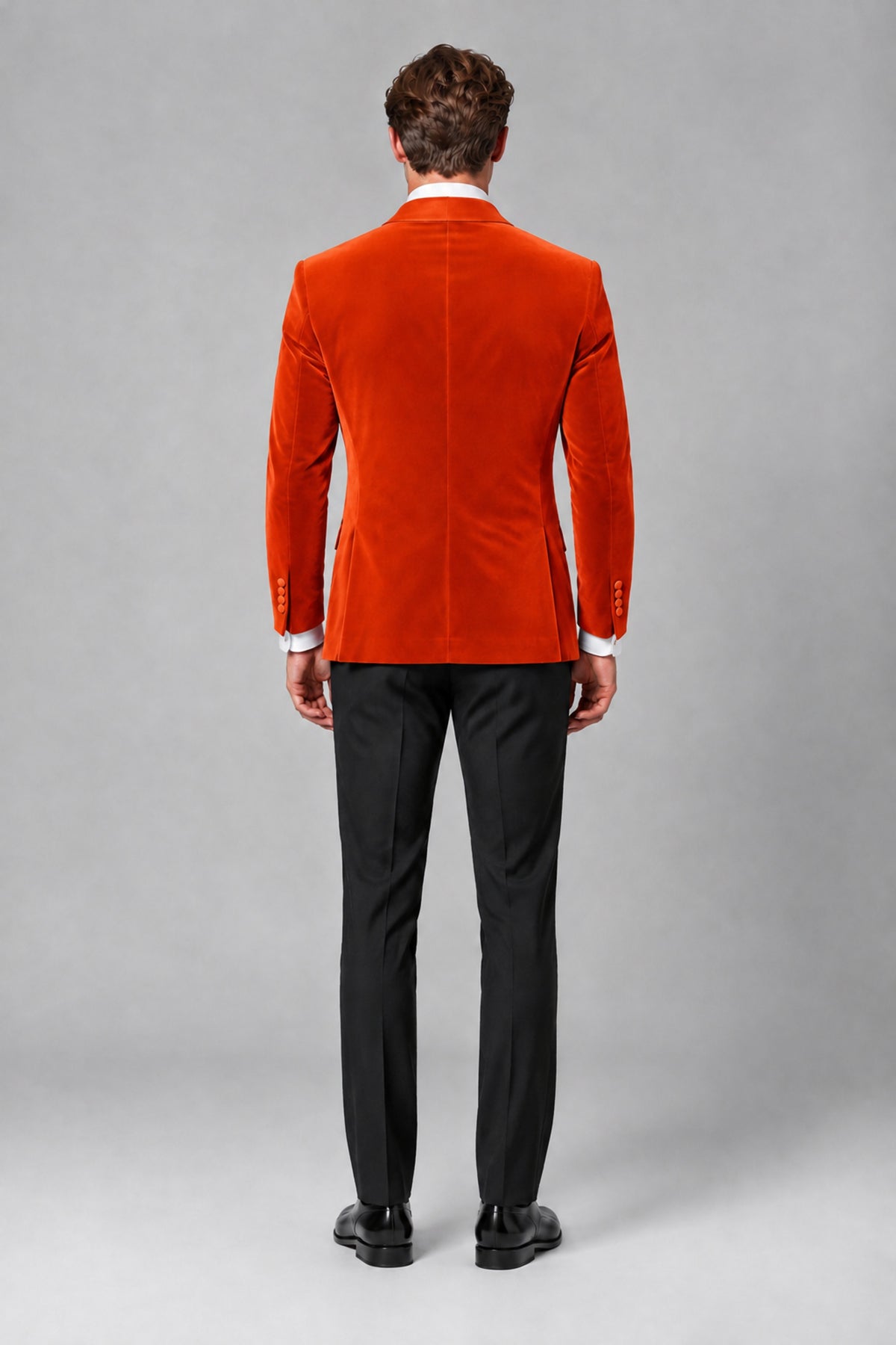 BOLODOO Men's Orange Velvet Blazer | Shawl Lapel Tuxedo Jacket - Orange - Orange_3