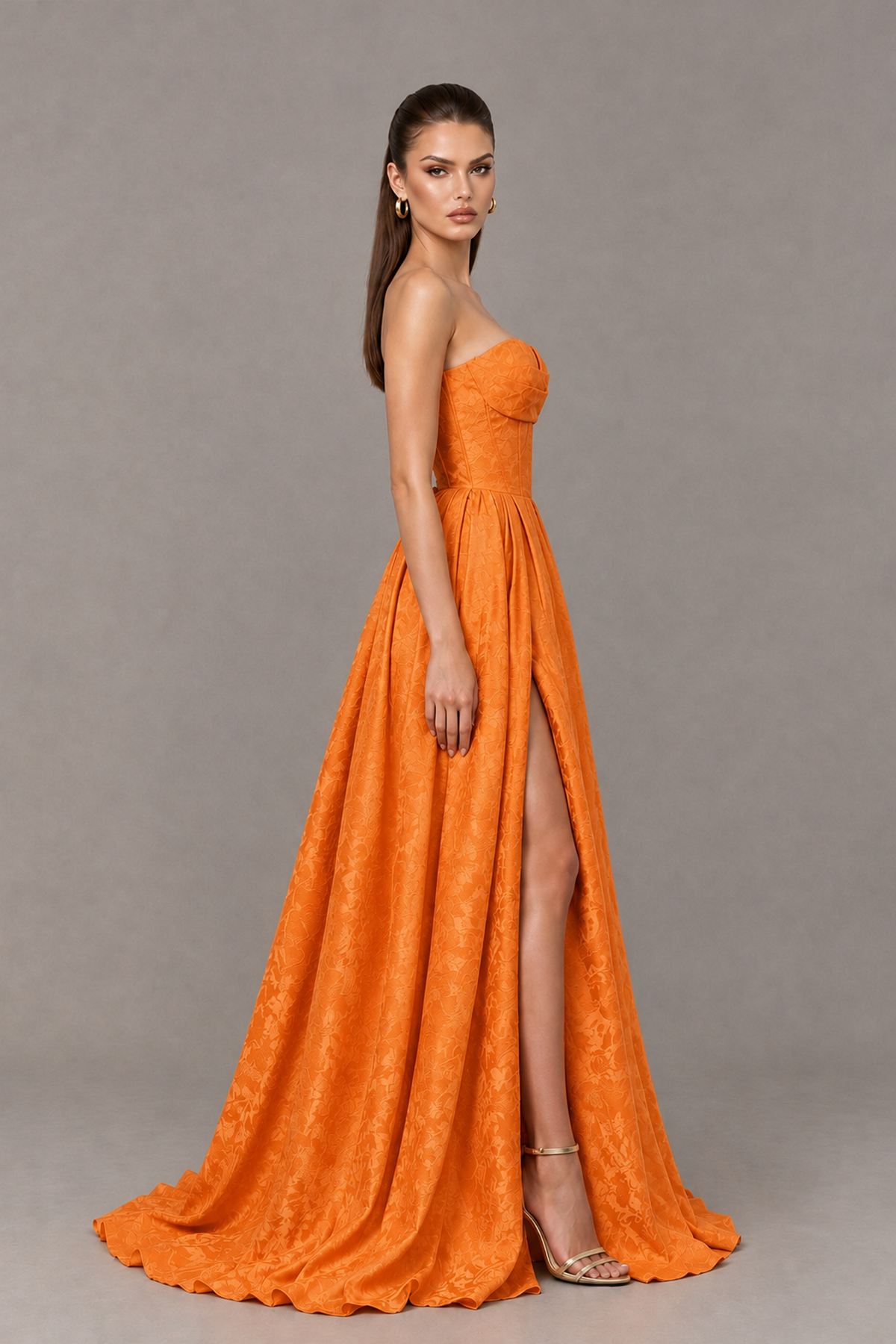 BOLODOO Orange Strapless Sweetheart Corset Prom Dress with High Slit – Lace-Up Back A-Line Evening Gown - Orange - Orange_3