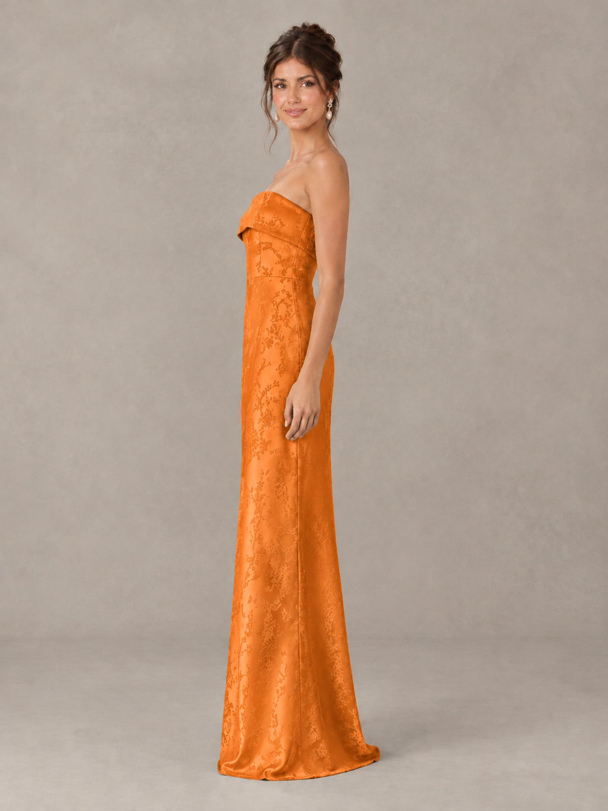 BOLODOO Orange Strapless Floral Bridesmaid Dress - Orange - Orange_3
